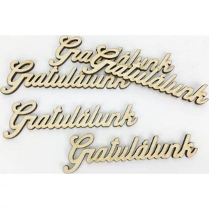 Fa dekorfelirat 3,5x11cm-es Gratulálunk felirat 5db/csom
