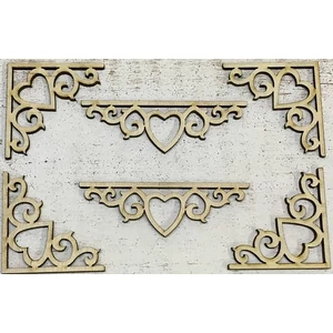 Fa dísz szíves sarokdísz - ornamentika 8cmx4.5cmx3mm 6db/cs