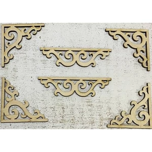 Fa dísz íves sarokdísz - ornamentika 7.9cmx4.7cmx3mm 6db/cs
