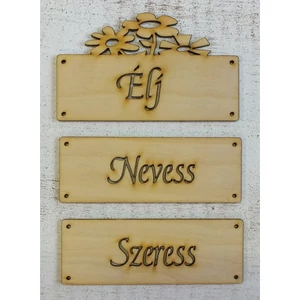 Fa felirat Élj, Nevess, Szeress tábla szett 12cmx15