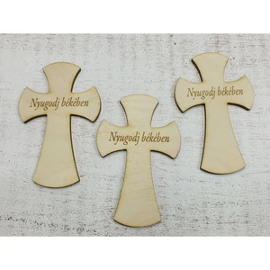 Fa felirat figura Nyugodj békében kereszt íves 10x6.5cm 3db/cs