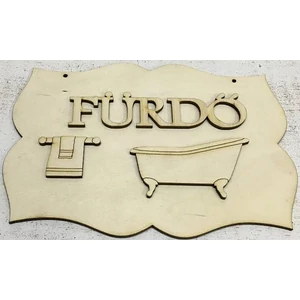 Fa felirat tábla FÜRDŐ figurákkal 19cmx13.5cmx3mm