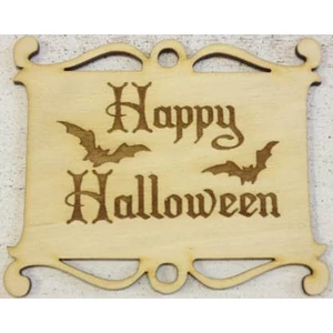 Fa felirat tábla Happy Halloween 8x10cm