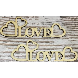 Fa felirat tábla Love szívekkel 15cmx4.8cmx3mm 2db/cs
