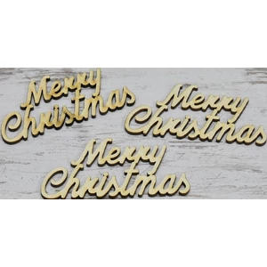 Fa felirat tábla Merry Christmas 9, 5cmx4.5cmx3mm 3db/cs