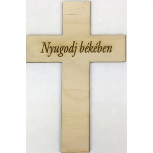 Fa felirat tábla Nyugodj békében kereszt 18cm