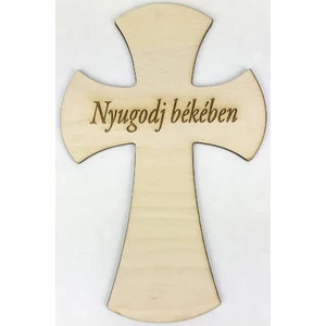 Fa felirat tábla Nyugodj békében kereszt 18cm íves