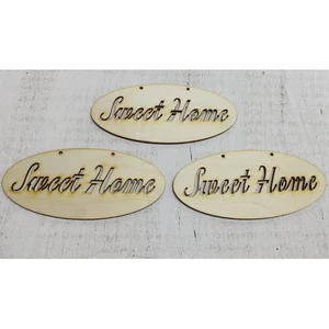 Fa felirat tábla Sweet Home ovál 14cmx6cmx3mm 3db/cs