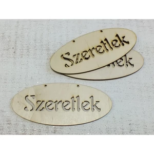 Fa felirat tábla Szeretlek ovál 14cmx6cm 3db/cs