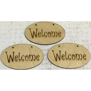 Fa felirat tábla Welcome ovál 9cmx5.5cmx3mm 3db/cs