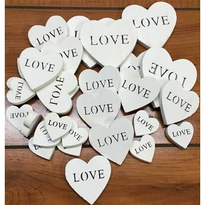 Fa figura fehér LOVE LOVE szívek fehér vegyes 30db/cs