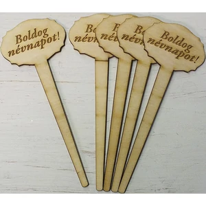 Fa figura festhető Boldog Névnapot! beszúrós 18cm 5db/cs