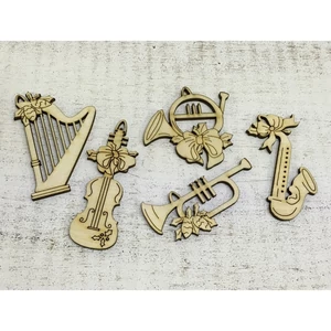 Fa figura hangszerek karácsonyi hangszer szett 9cmx3mm 5db/cs