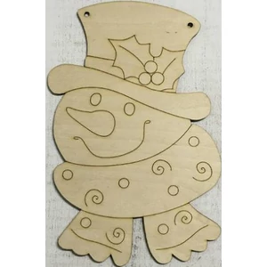 Fa figura Hóember fej kalappal és sállal 22x30cm