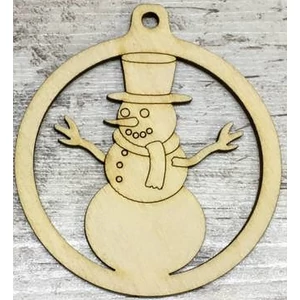 Fa figura kerek dísz hóember - 9cm 