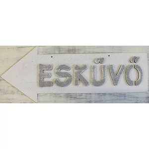 Fa figura nyíl fehér ESKÜVŐ 30x11cm - balra mutató