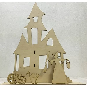 Fa Halloween kastély 35x45cm - figurákkal 