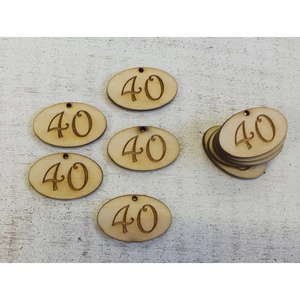 Fa natur tábla 40 évfordulós ovál 4cmx2.5cmx3mm 10db/cs