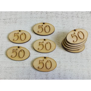 Fa natur tábla 50 évfordulós ovál 4cmx2.5cmx3mm 10db/cs