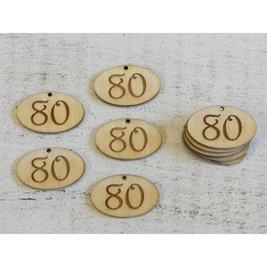 Fa natur tábla 80 évfordulós ovál 4cmx2.5cmx3mm 10db/cs