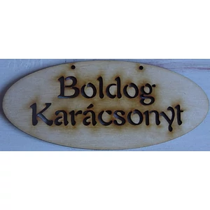 Fatábla felirat Boldog Karácsonyt ovál 6x14cm 3db/cs