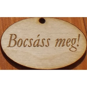Fatábla felirat, Fa figura Bocsáss meg ovál 2, 5x4cm 10db/cs