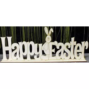 Fatábla felirat Happy Easter nyuszival 15x40cm
