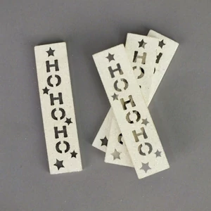 Fa biléta feliratos HOHOHO, 4db/csomag fehér csillámos 2x10cm