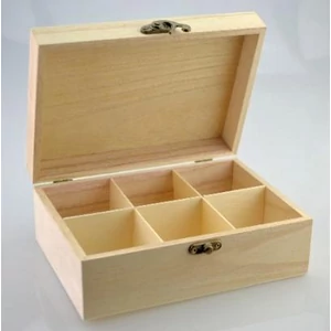 Fa teásdoboz dekorálható 6 rekeszes 19, 5x13, 9x7, 5cm-es GRAVÍROZHATÓ