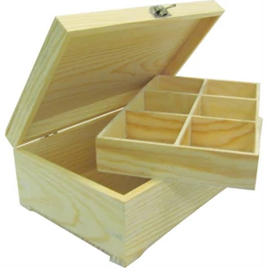 Fa teásdoboz 6 rekeszes kivehető rekeszelő 24x15x8,5cm SLQ10043 GRAVÍROZHATÓ!