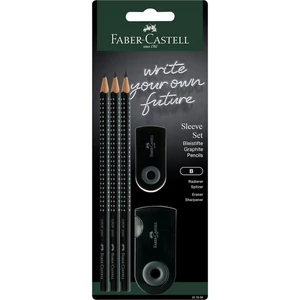 Faber-Castell grafitceruza B 3db Grip 2001 (B) Sleeve hegyező + Sleeve radír fekete BL.