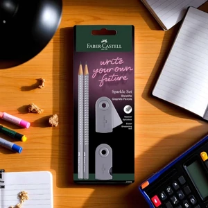 Faber Castell grafitceruza 2db-os SPARKLE + Sleeve hegyező Sleeve radír kókusztej/almásszürke BL 21