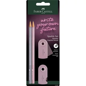 Faber Castell grafitceruza 2db-os SPARKLE + Sleeve hegyező Sleeve radír rózsa árnyékok/almásszürke