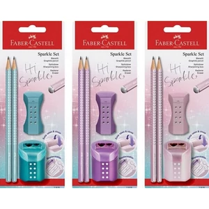 Faber Castell grafitceruza szett, 2db-os Sparkle gyöngyházfényű hegyezővel+radírral vegyes színekben