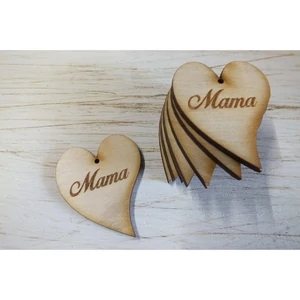Fatábla felirat, Fa figura Mama szív forma 5cmx4cmx3mm 10db/cs