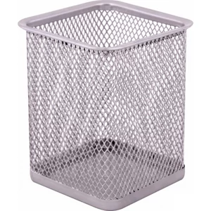 Fémhálós írószertartó pohár Optima ezüst szögletes Mérete: 80x80x100mm, Szín: Silver