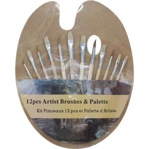Festő paletta Mona Lisa fa, klasszikus forma 30x25cm festő palett 12db ecsettel