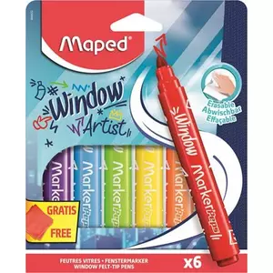 Filctoll készlet Maped Ablakfilc vastag, törlőkendővel, 5 mm Marker`Peps, 6 különböző szín