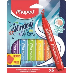 Filctoll készlet Maped Ablakfilc vastag, törlőkendővel, 5mm Marker`Peps, 6 különböző szín