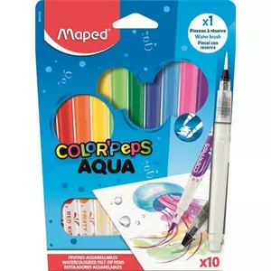 Filctoll készlet Maped Akvarell 3,6 mm, ecsettel Color`Peps Aqua, 10 különböző szín