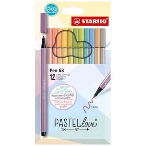 Filctoll készlet Stabilo 1 mm,Pen 68 Pastellove 12 különböző szín