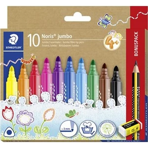Filctoll készlet Staedtler grafitceruzával, radírral, 3 mm Noris jumbo 328, 10+1 különböző szín
