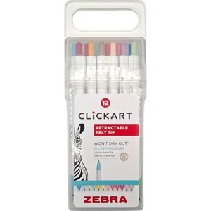 Filctoll készlet Zebra nyomógombos, 0,6 mm, Clickart 12 különböző pasztell szín