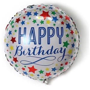 Fólia lufi Happy Birthday fehér, csillagos 45 cm