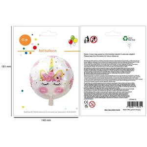 Fólia lufi Unikornis fej, gömb rózsás, 46 cm, csomagolt