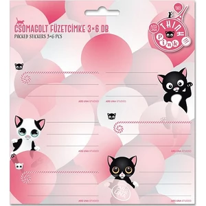 Füzetcímke Ars Una 3x6db Think Pink - cicás 53830036 Öntapadós - egy csomagban külön