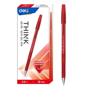 Golyóstoll, 0.5mm, Deli kupakos, piros EQ8-RD