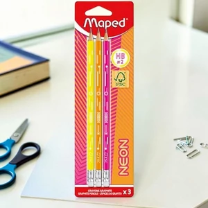 Grafitceruza HB MAPED "Black`P radírral háromszögletű  Neon" vegyes színek