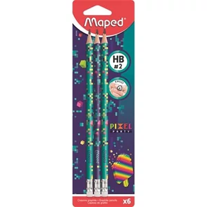 Grafitceruza HB Maped radírral, háromszögletű, Pixel Party 6 darab