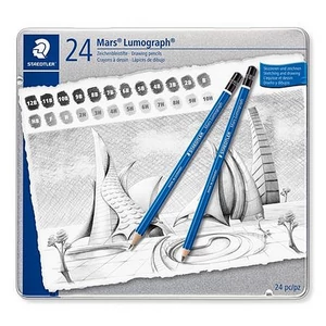 Grafitceruza készlet Staedtler fém doboz, hatszögletű, Mars Lumograph 100, 24 különböző keménység